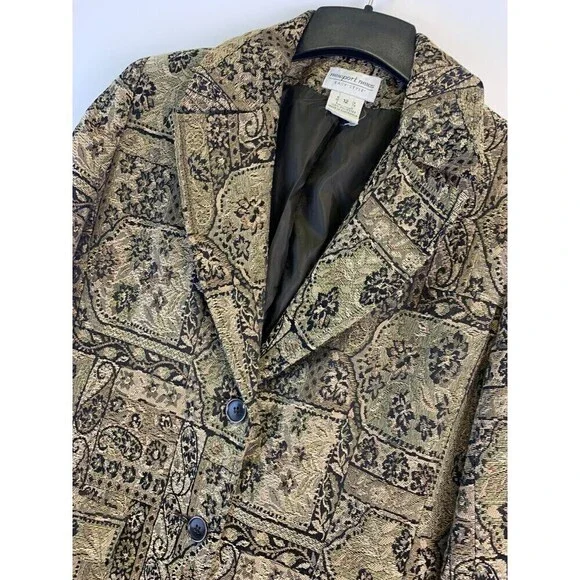 Newport News Brocade Jacquard Button Jacket Vintage Pea Coat Mid Length Women 12 - Picture 3 of 12